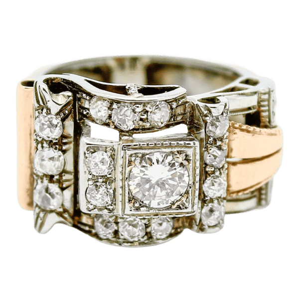 Buckle ring in gold and diamonds