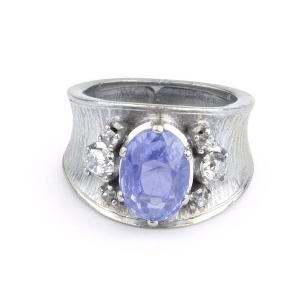Anello anni 1950s in oro bianco con zaffiro ceylon-1
