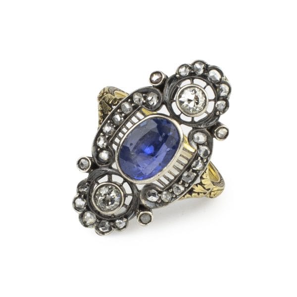 Anello edoardiano con zaffiro e diamanti-1