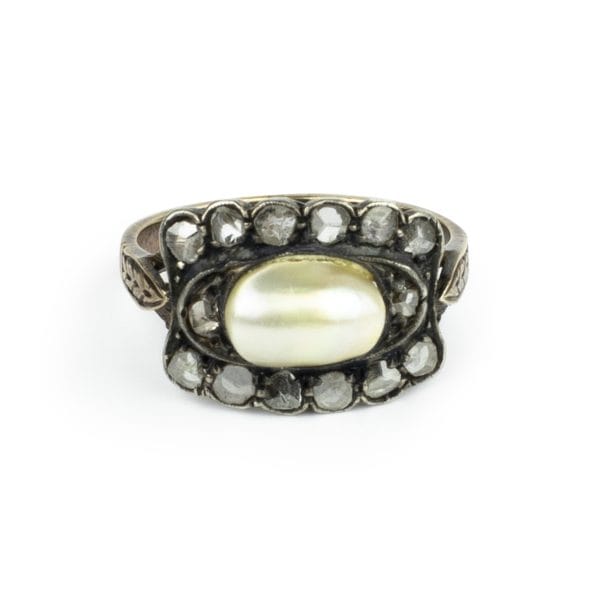 Liberty Ring with Natural Saltwater Pearl and Diamonds