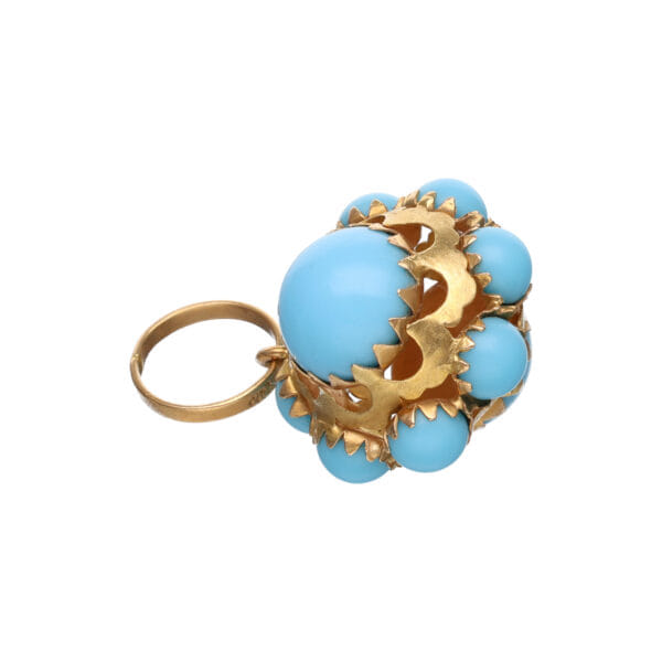 Ciondolo mina anni '60 in oro giallo con pietre di sintesi azzurre_1