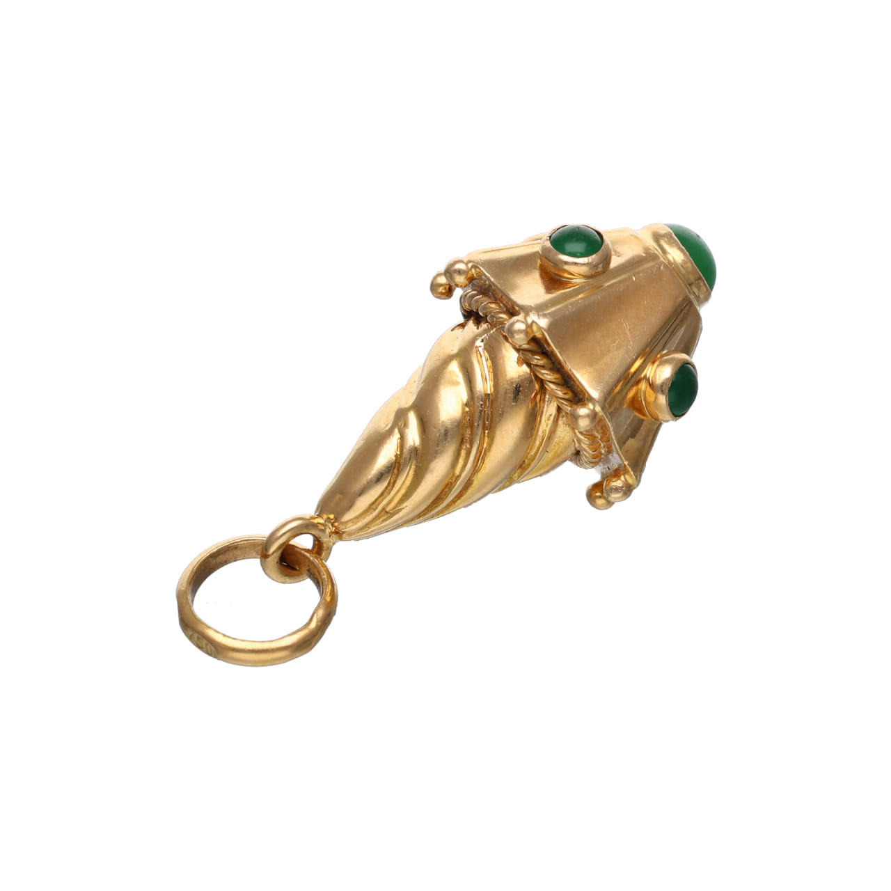 Ciondolo ombrello anni '50 in oro giallo con pietre verdi_1