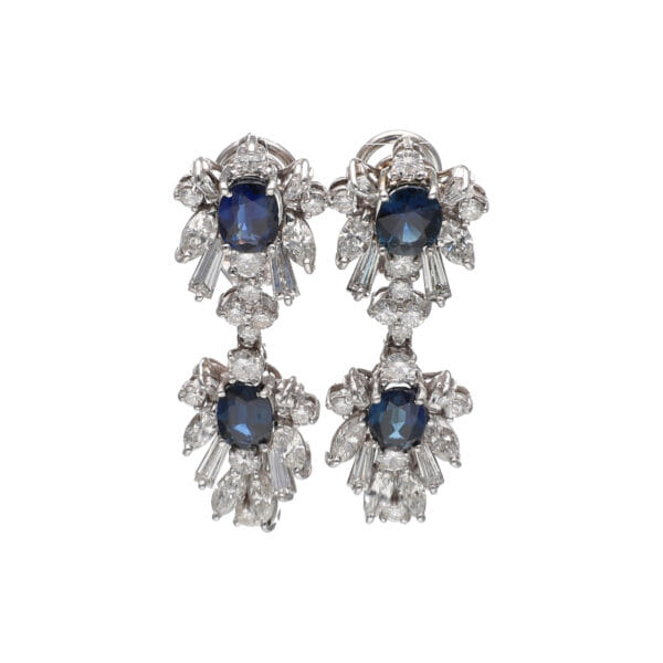 Orecchini pendenti vintage con zaffiri e diamanti