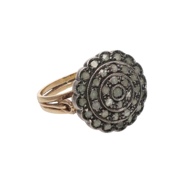 Anello revival in oro e argento con diamanti taglio a rosa_1