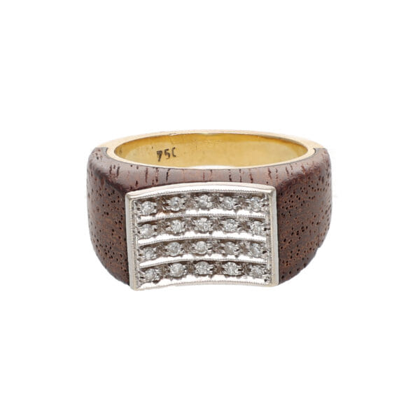 Anello vintage con legno, oro bianco e giallo, con diamanti_1
