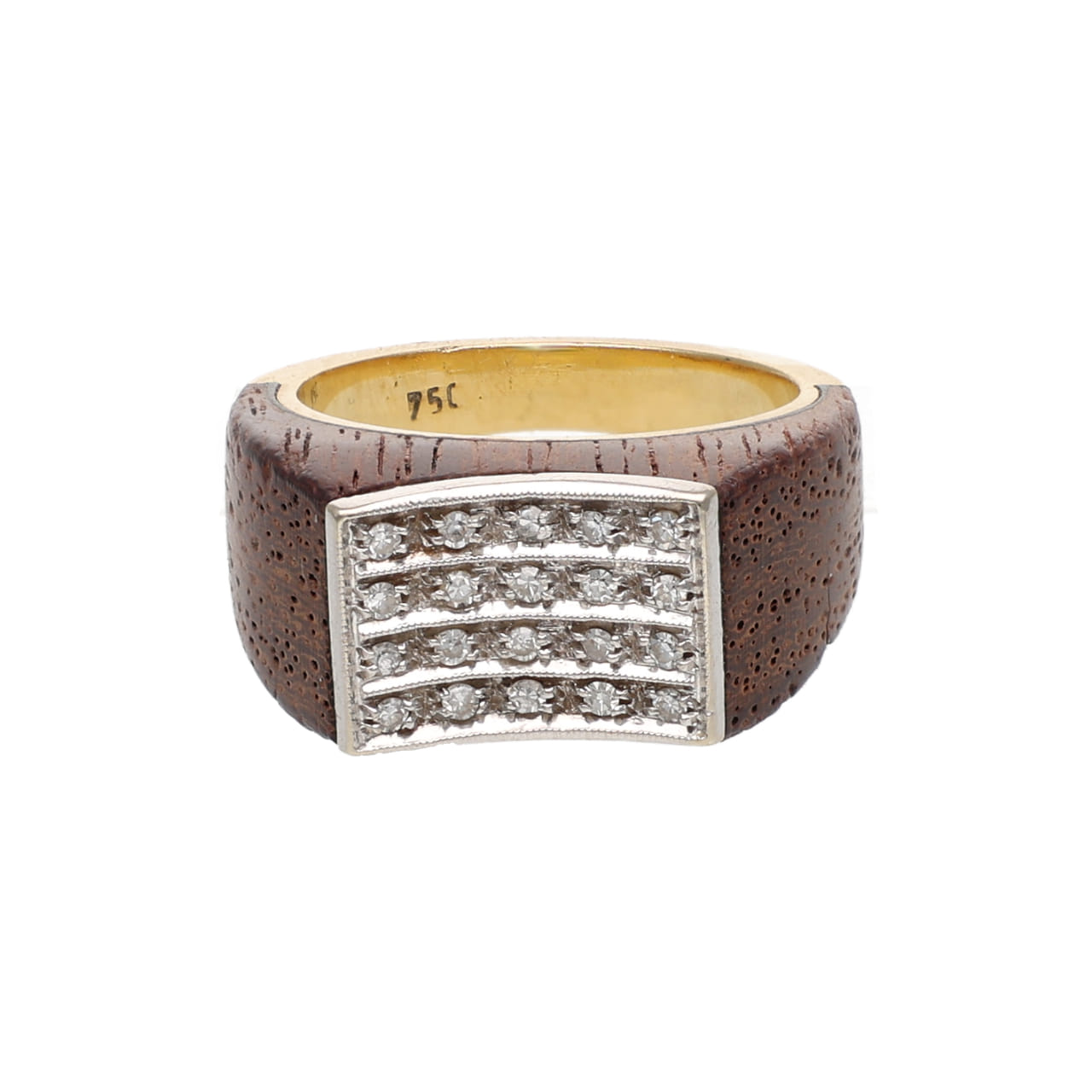 Anello vintage con legno, oro bianco e giallo, con diamanti_1