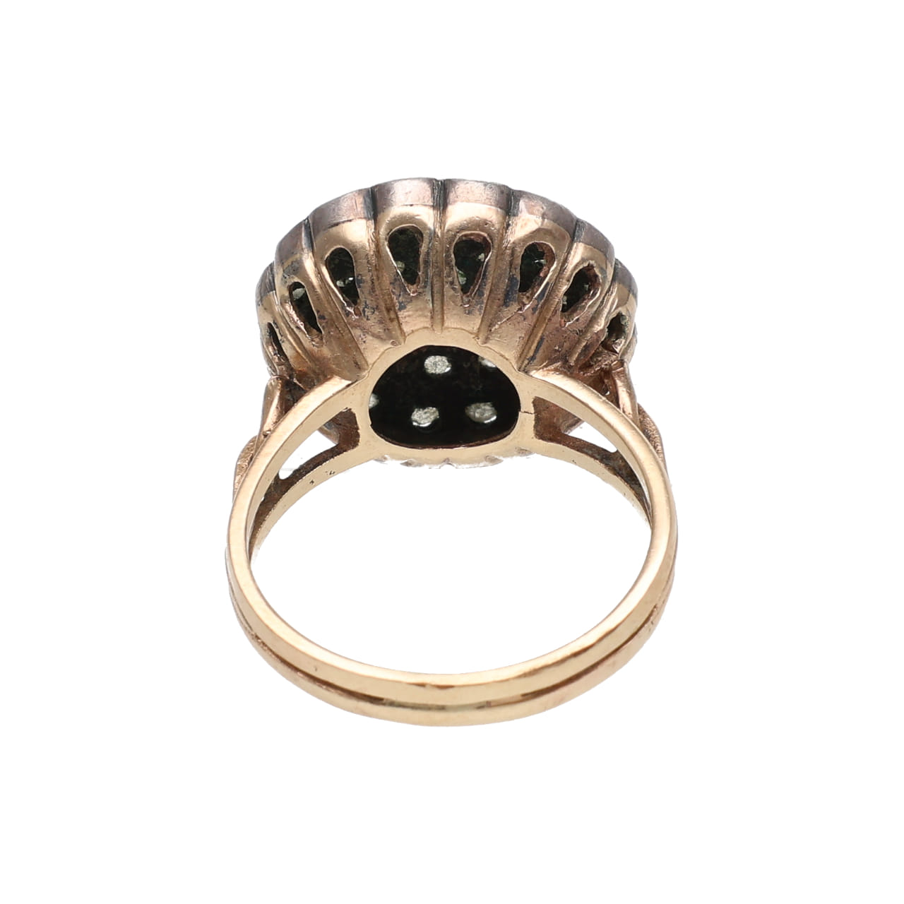Anello revival in oro e argento con diamanti taglio a rosa_2