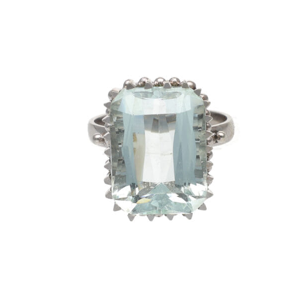 Anello anni 50 in oro bianco con acquamarina_1