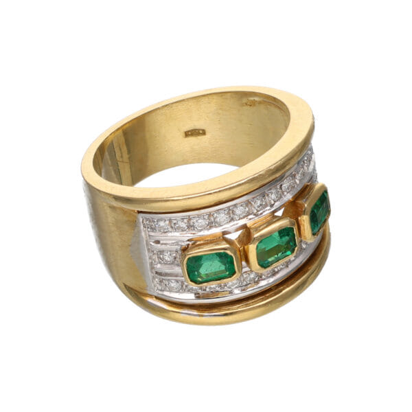 Fascia in oro giallo e bianco con diamanti e smeraldi_1