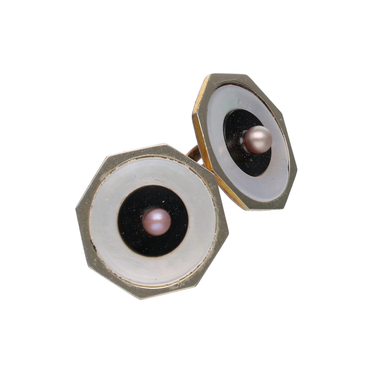 Gemelli tardo vittoriano in oro con madre perla e onice_1