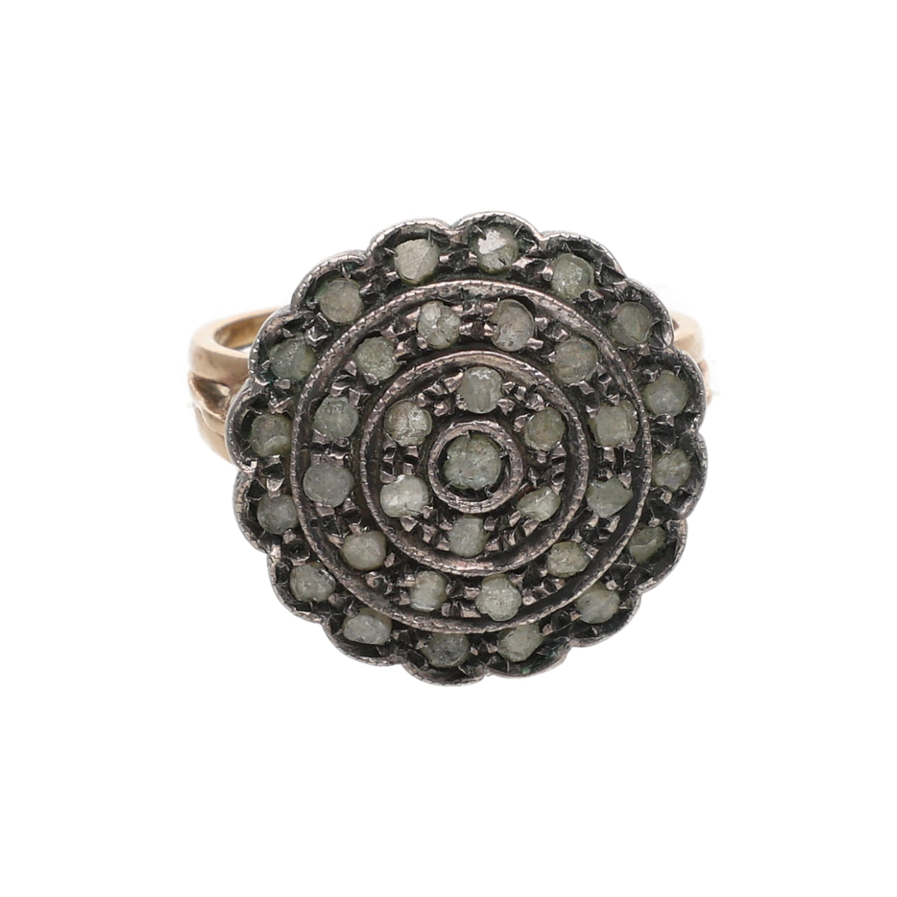 Anello revival in oro e argento con diamanti taglio a rosa_3
