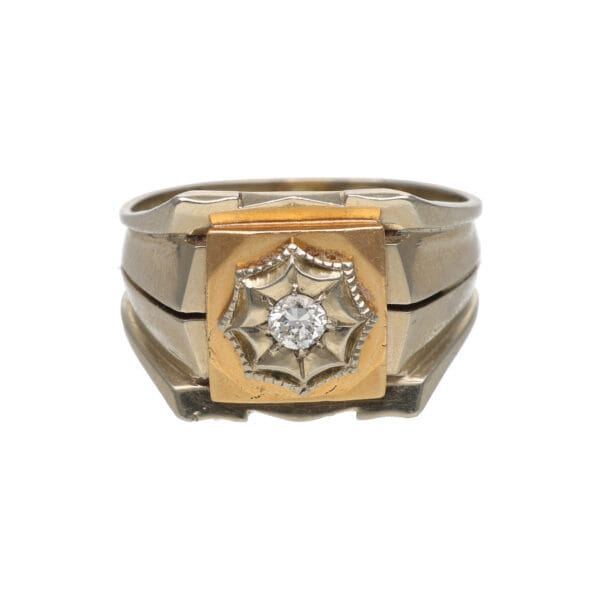 Anello anni 40 in oro bianco e giallo con diamante_1