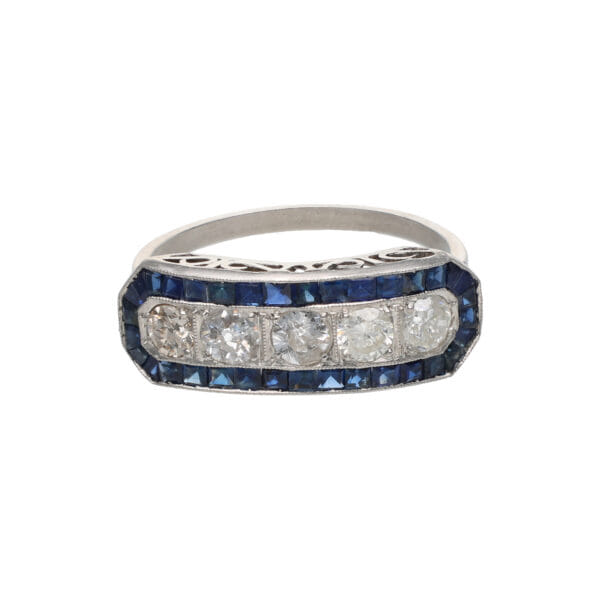 Anello in stile dèco con diamanti e zaffiri_1