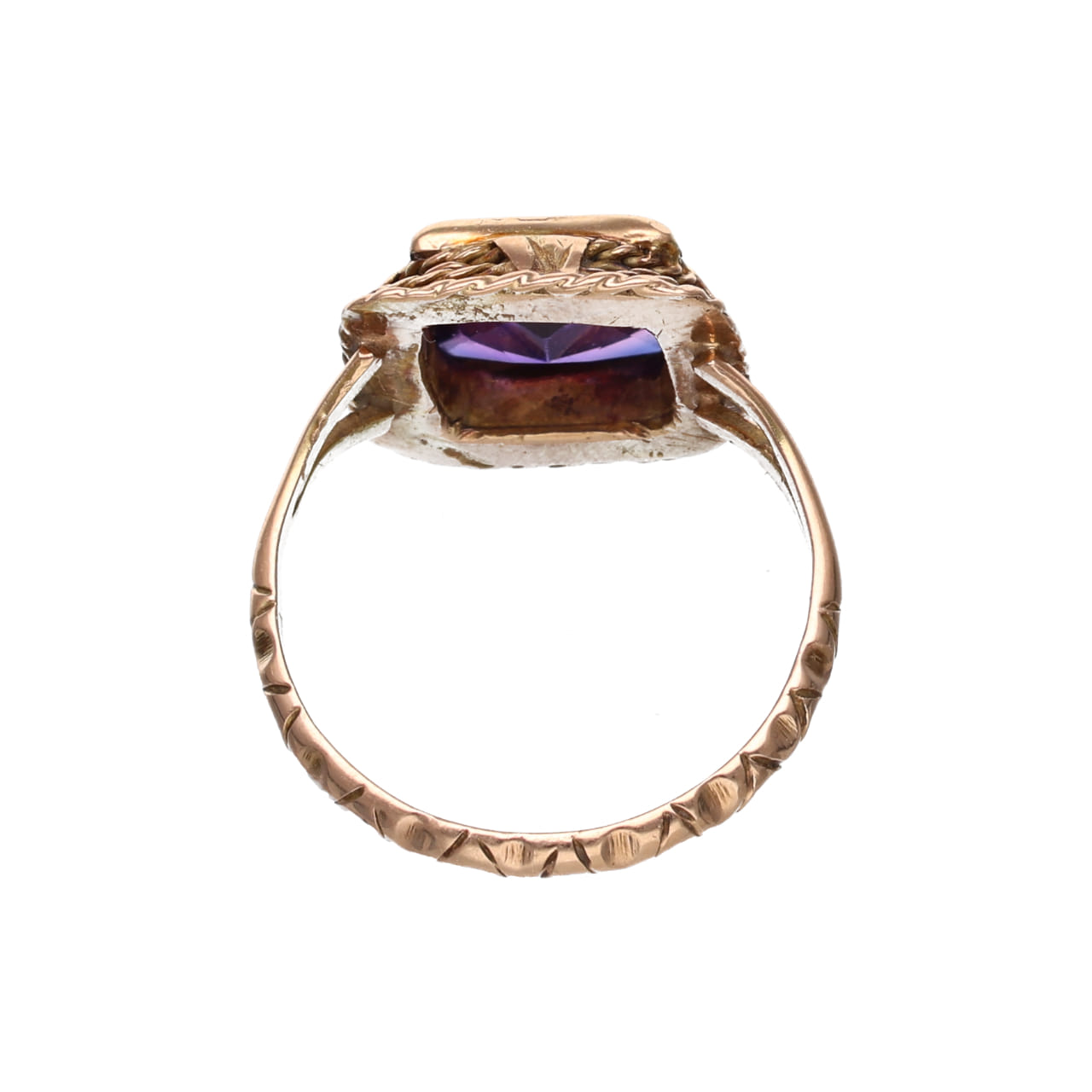 Anello tardo 800 in oro con pietre viola sintetico_3
