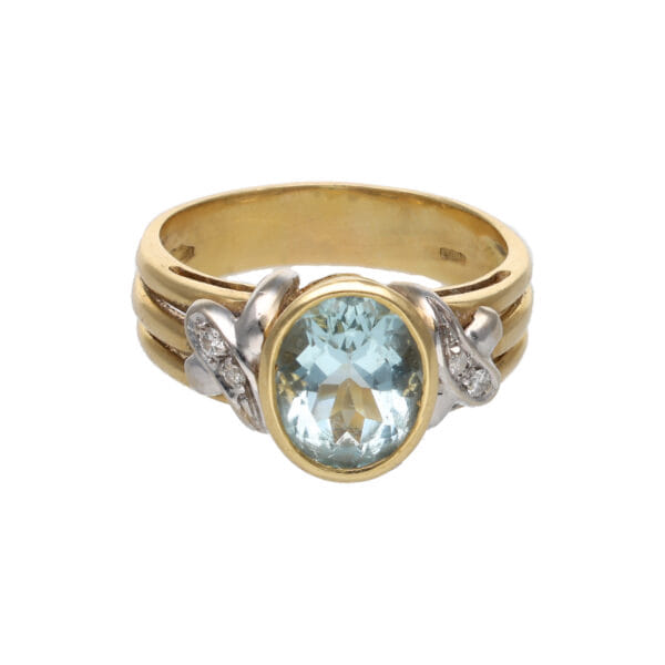 Anello in oro giallo e bianco con acquamarina e diamanti_1
