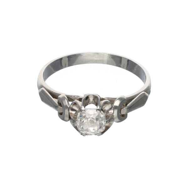 Anello anni 1950 in oro bianco con diamante taglio antico_1