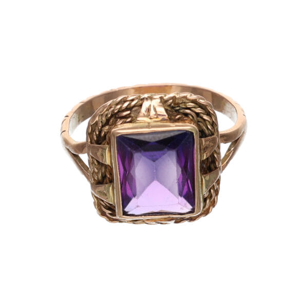 Anello tardo 800 in oro con pietre viola sintetico_1