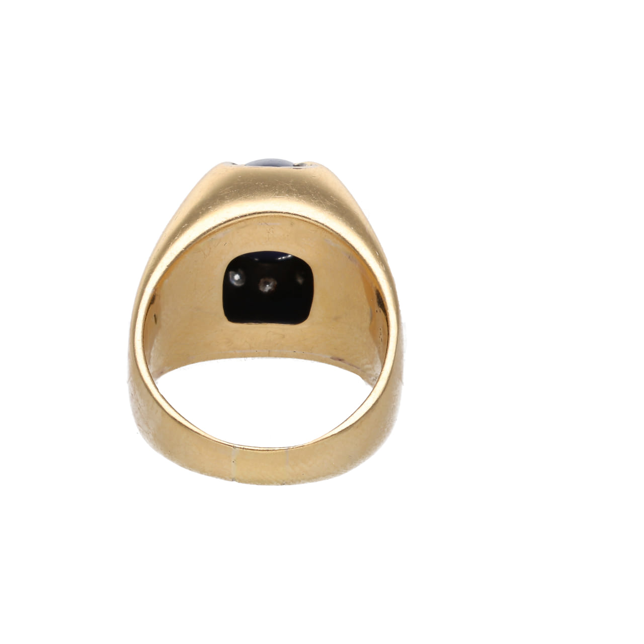 Anello cavalier in oro giallo a cupola con zaffiro taglio cabochon e diamanti_3