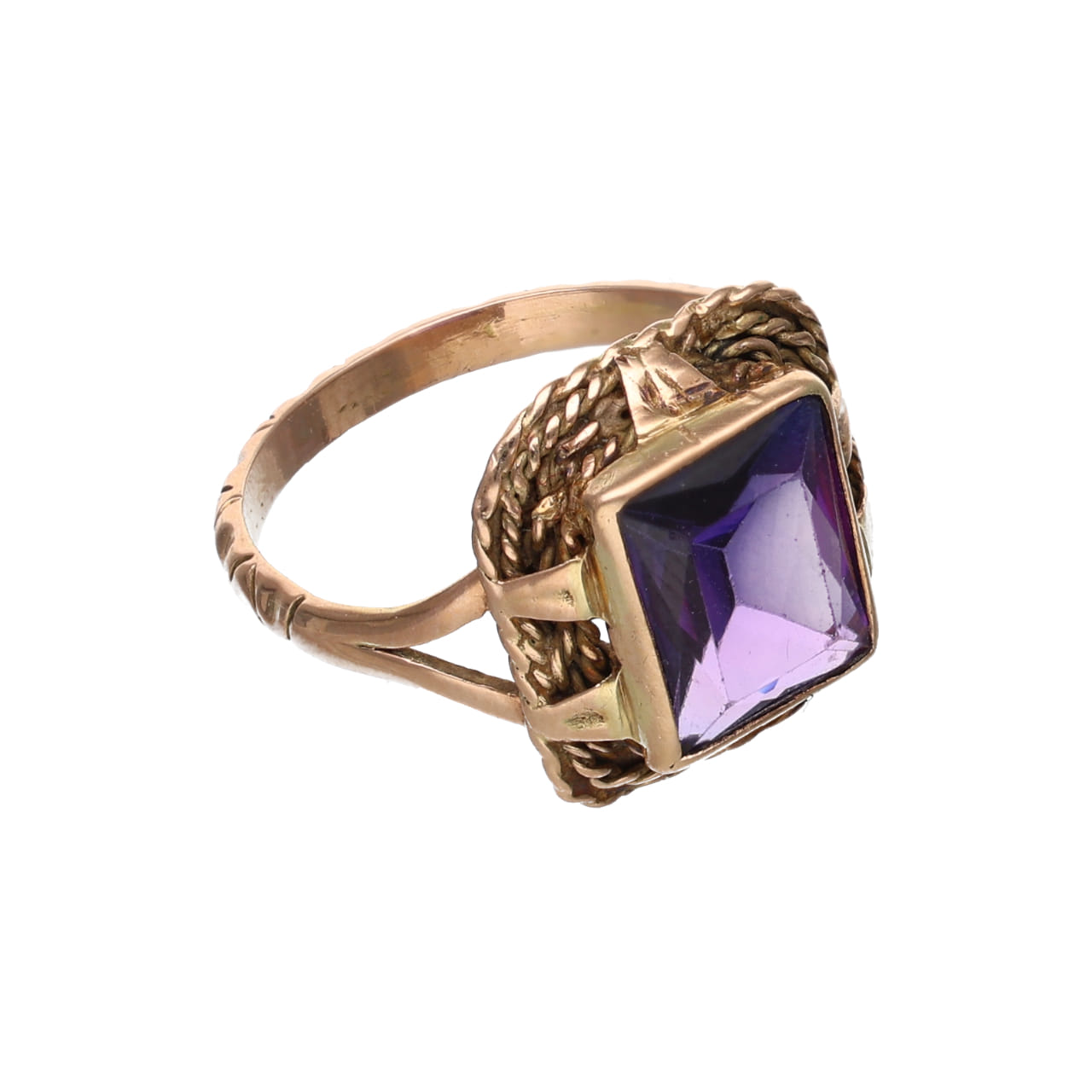 Anello tardo 800 in oro con pietre viola sintetico_2