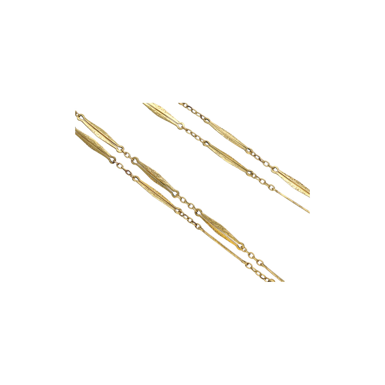 19th-Century Long 12kt Yellow Gold Necklace with Engraved Lozenge Links - Image 3