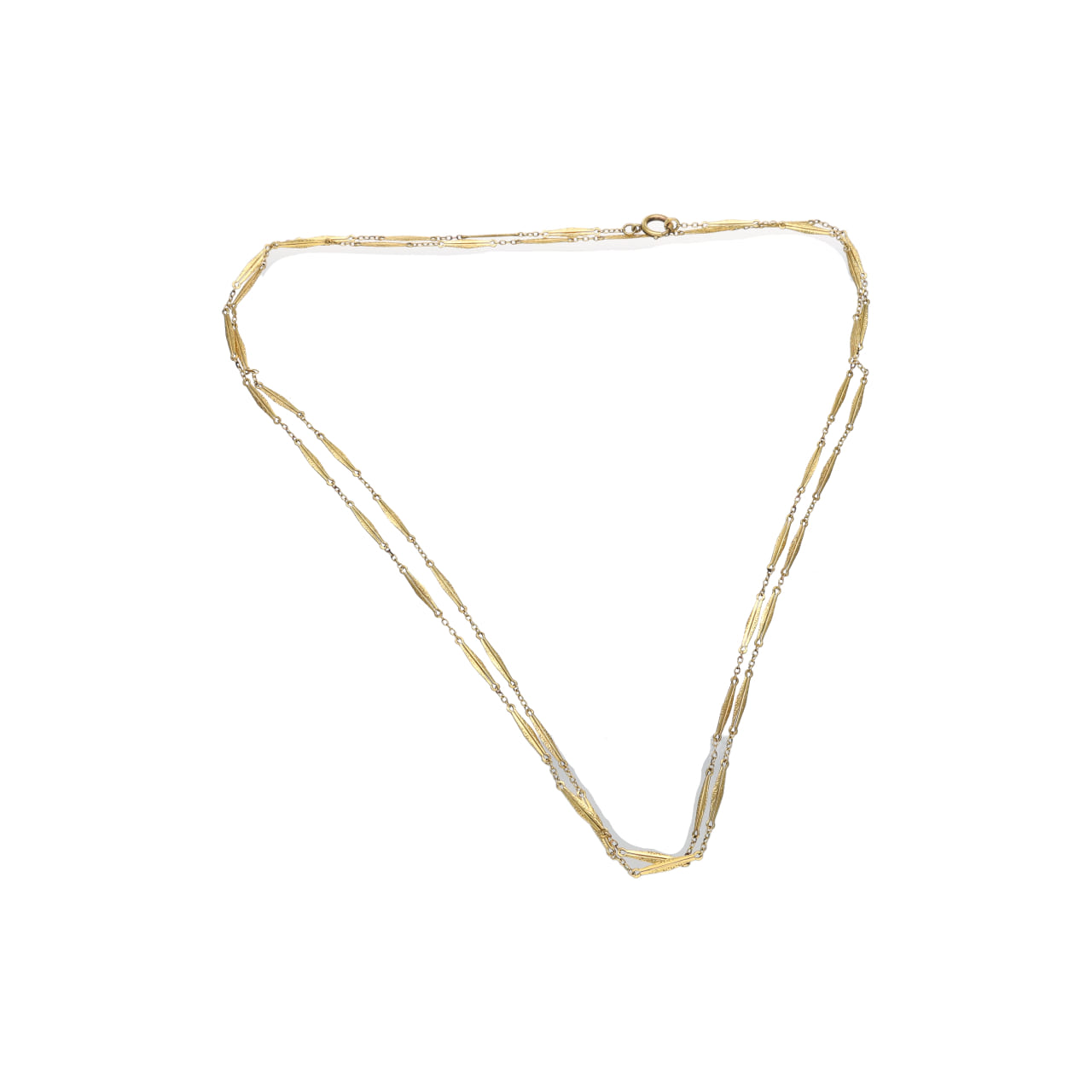19th-Century Long 12kt Yellow Gold Necklace with Engraved Lozenge Links