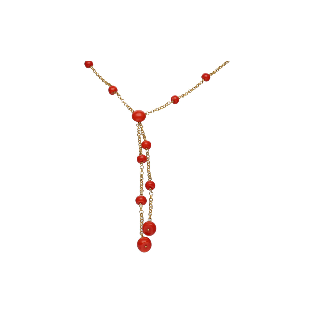 Collana in oro giallo 18 kt con corallo e pendente a doppia caduta_2