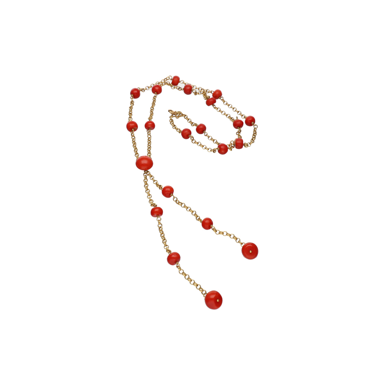 Collana in oro giallo 18 kt con corallo e pendente a doppia caduta_3
