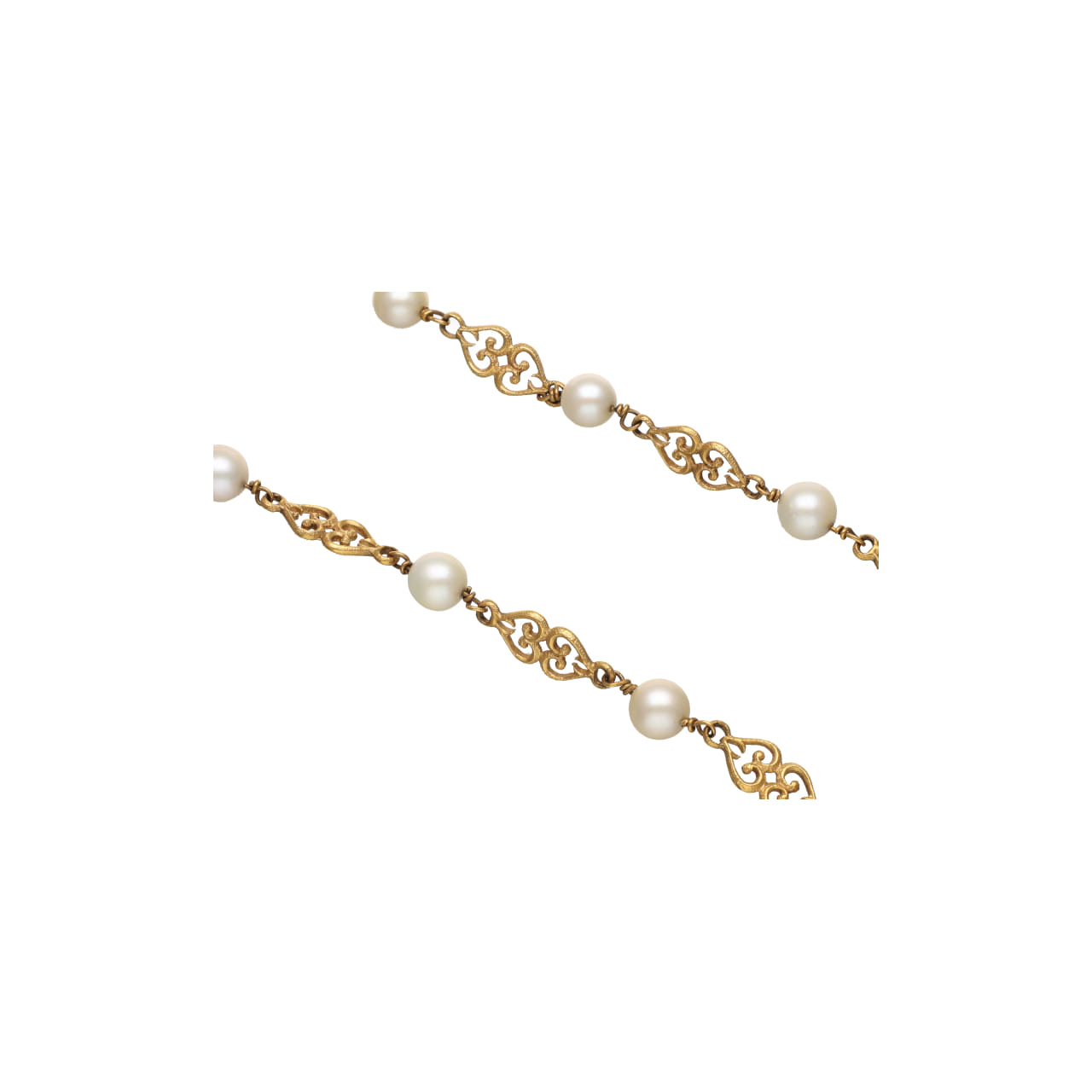 Collana in oro giallo 18 kt con perle coltivate e maglie traforate a motivo arabescato_2