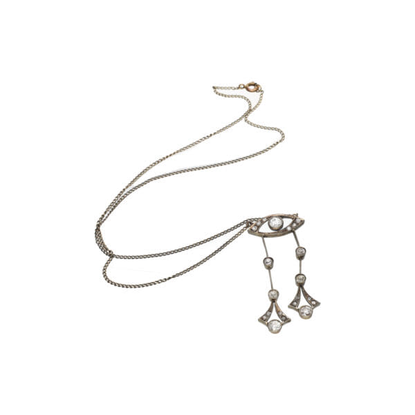 Collana edoardiana in oro e argento con diamanti taglio antico_1