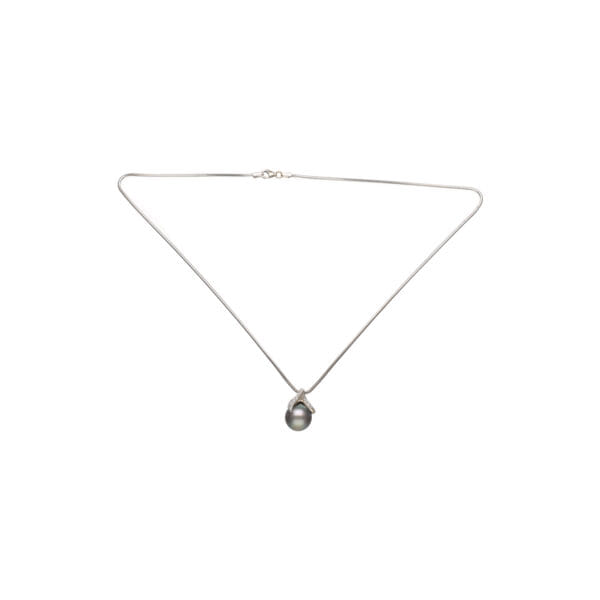 Collana in oro bianco con pendente con perla grigia e diamanti_1