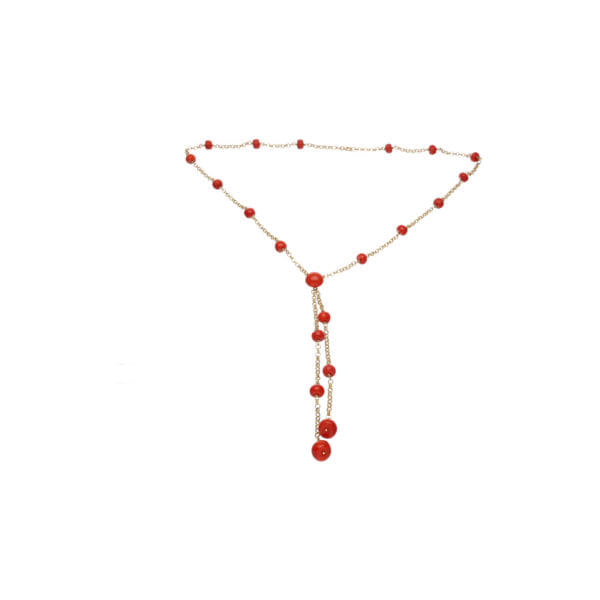 Collana in oro giallo 18 kt con corallo e pendente a doppia caduta_1