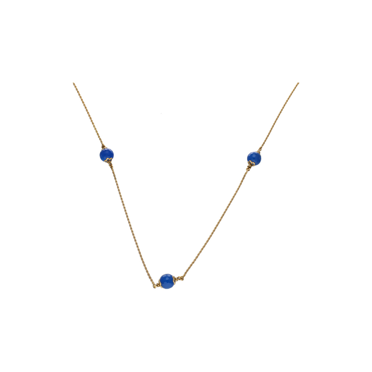 Collana vintage a maglia forzatina con sfere blu in oro giallo 18kt_2