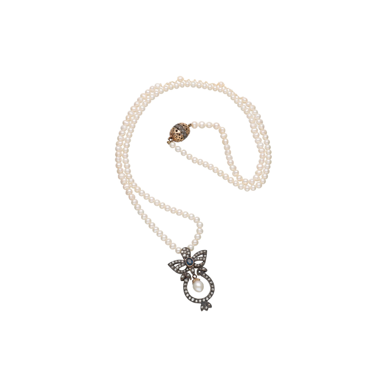 Collana revival in con perle coltivate, diamanti e zaffiro_1
