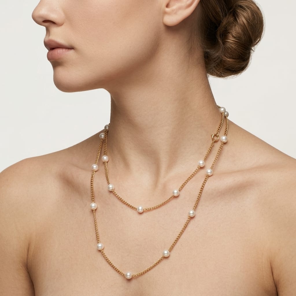Collana lunga in oro giallo 18 kt con perle coltivate_4