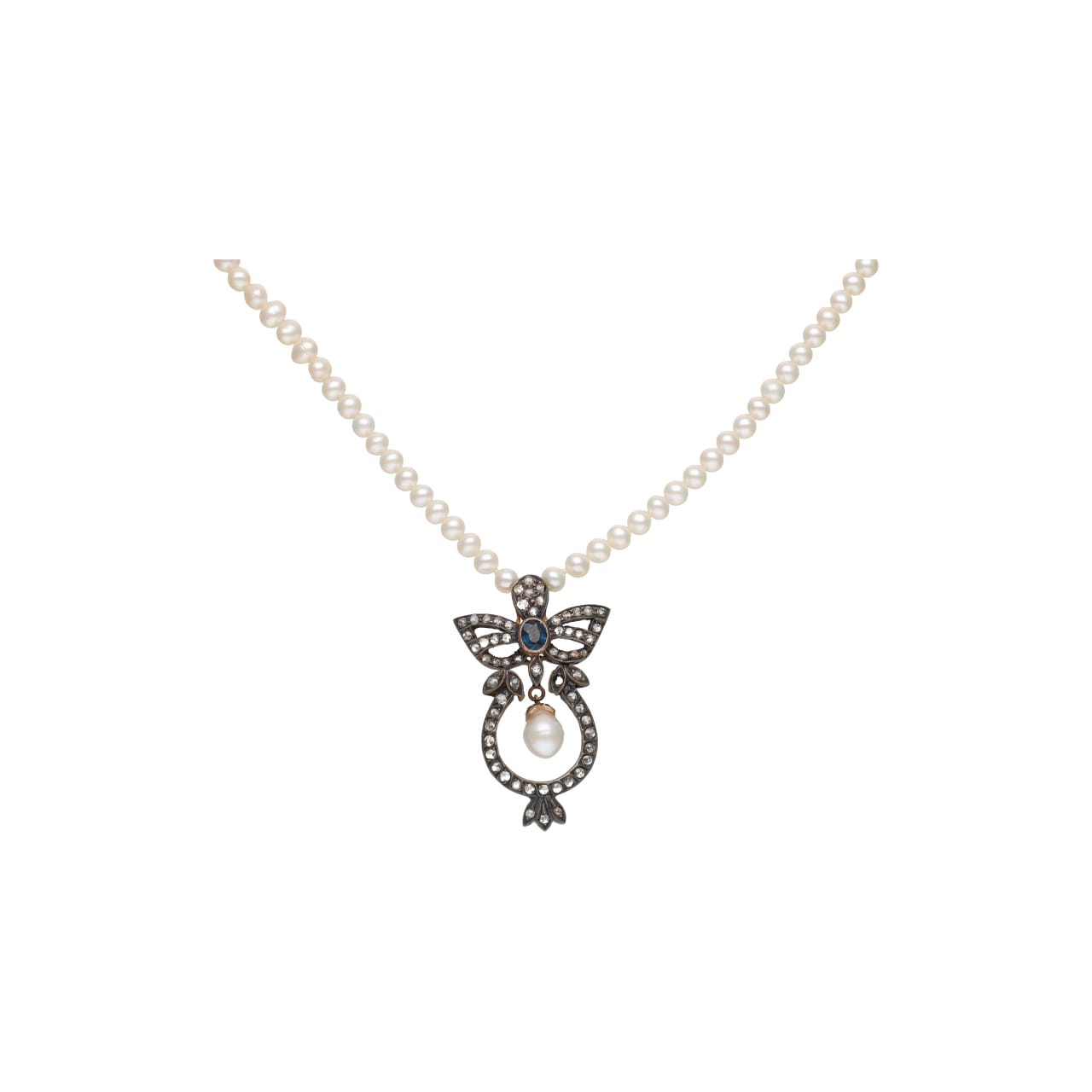 Collana revival in con perle coltivate, diamanti e zaffiro_3