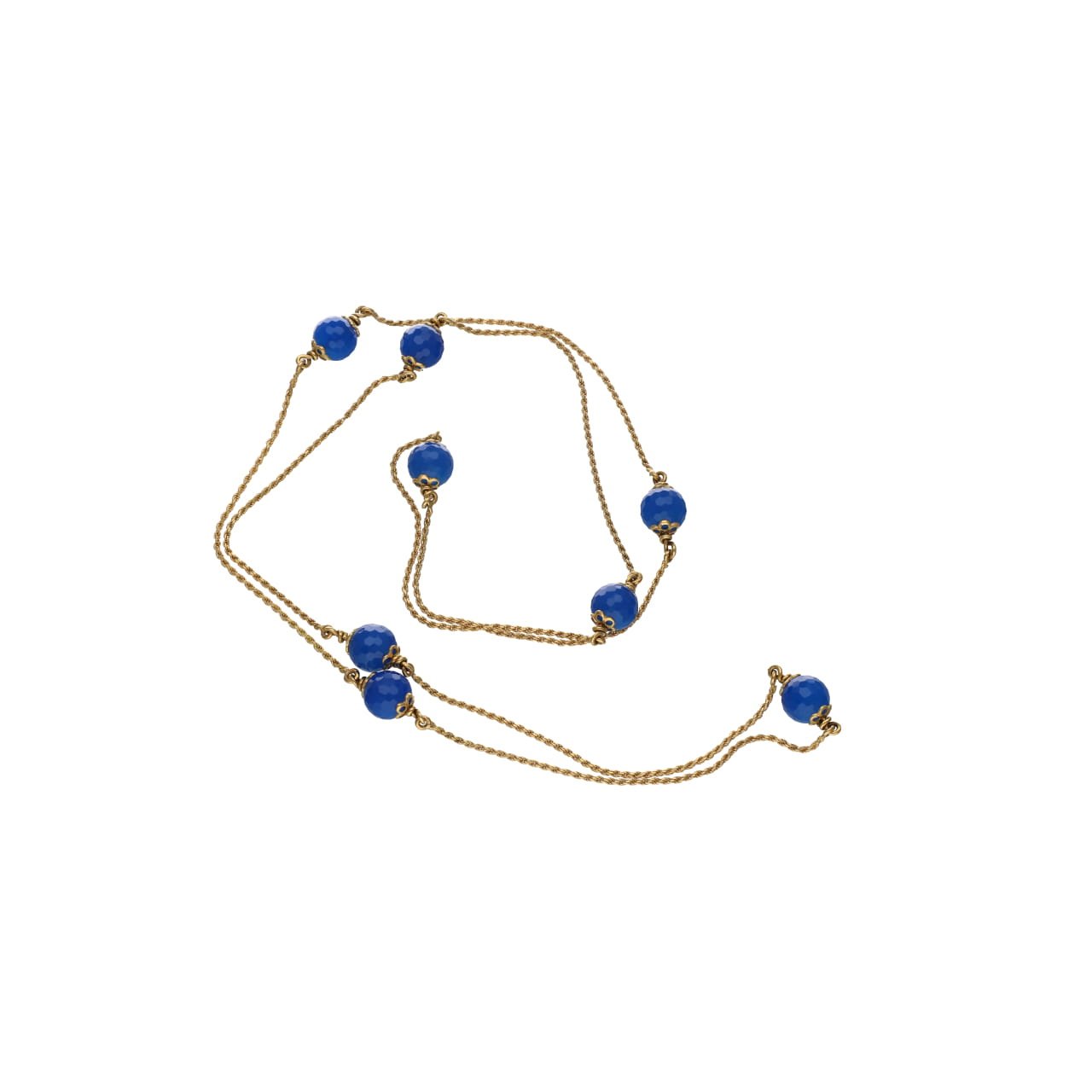 Collana vintage a maglia forzatina con sfere blu in oro giallo 18kt_3