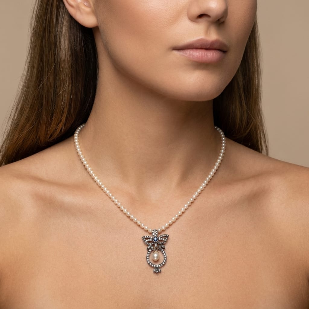 Collana revival in con perle coltivate, diamanti e zaffiro_4