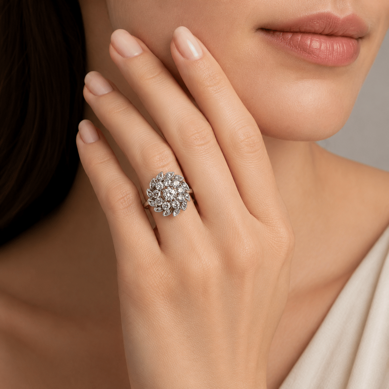 Anello a fiore anni 60 con diamanti_4