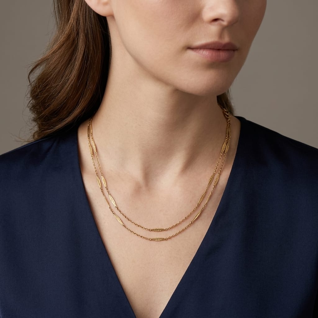 19th-Century Long 12kt Yellow Gold Necklace with Engraved Lozenge Links - Image 4