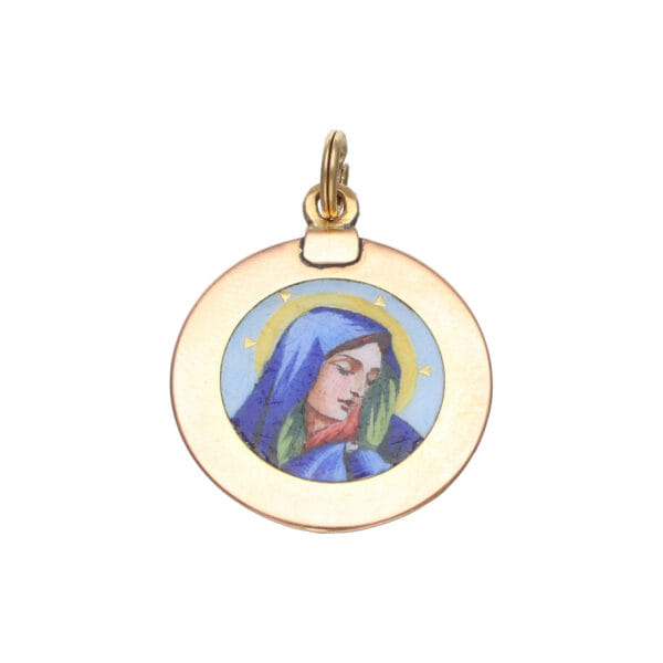 19th-Century French Medal with Enamel Miniature of the Madonna