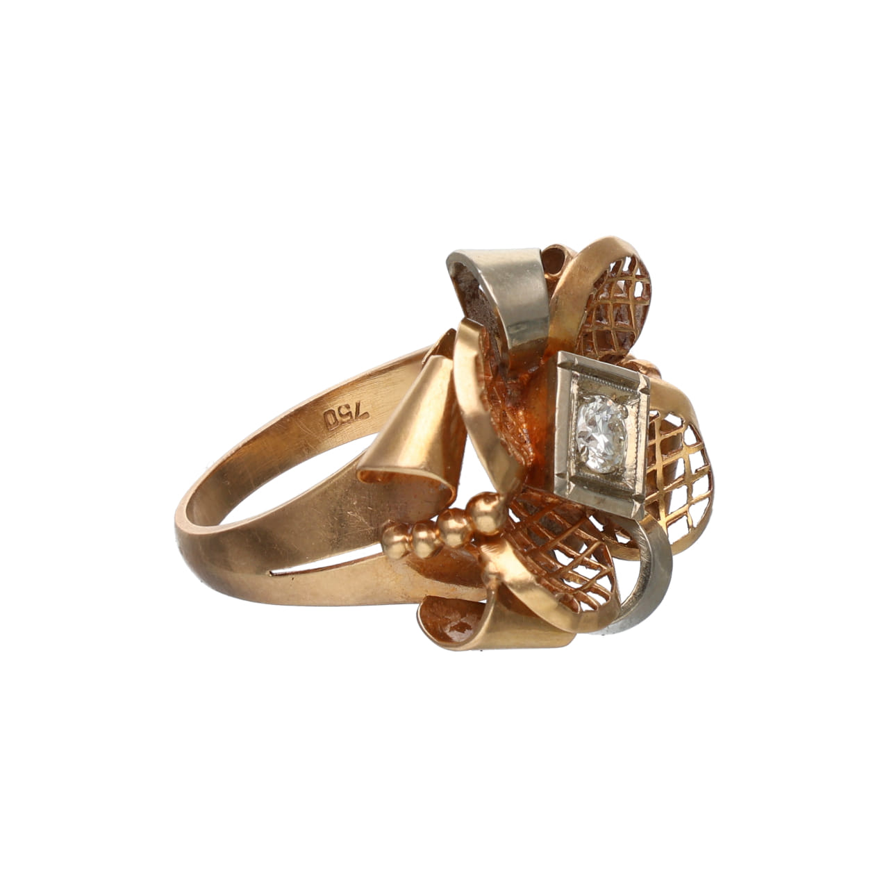 Anello a fiore anni 40 con diamante centrale_2
