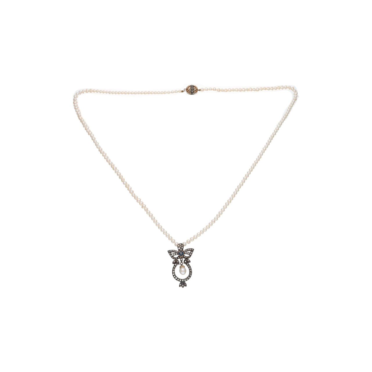 Collana revival in con perle coltivate, diamanti e zaffiro_2