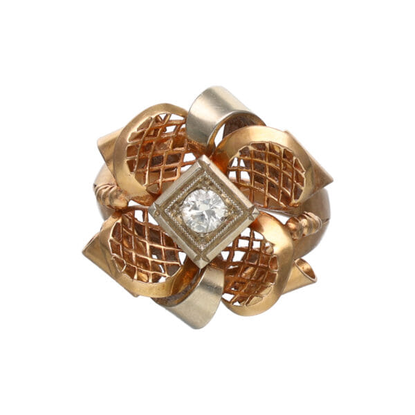 Anello a fiore anni 40 con diamante centrale_1