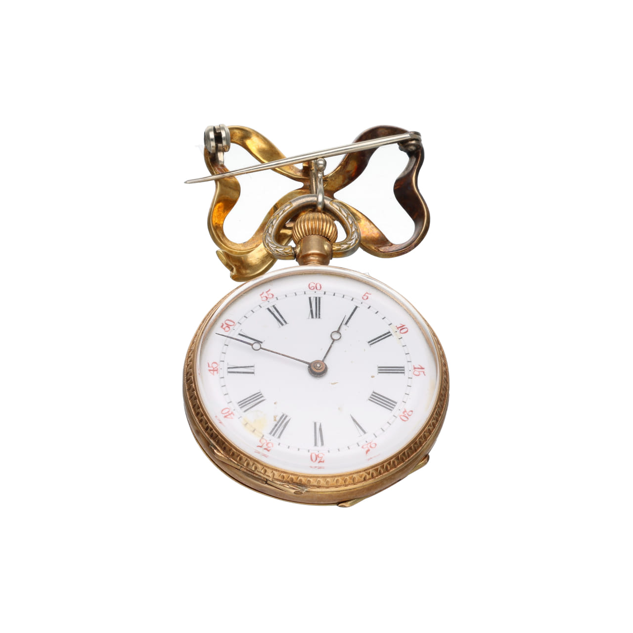18kt Yellow Gold Brooch Watch with Bow and Enamels - Image 3