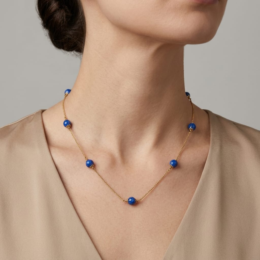 Collana vintage a maglia forzatina con sfere blu in oro giallo 18kt_4
