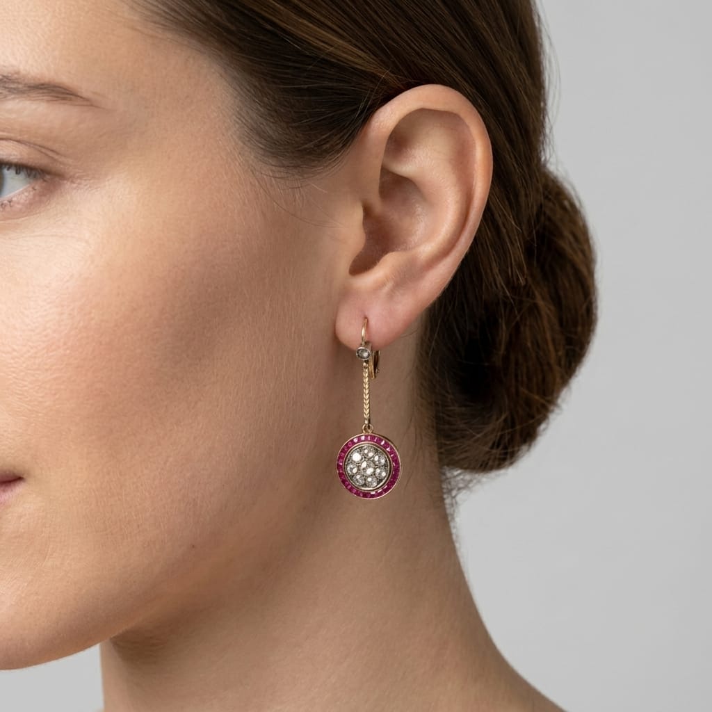 Revival Earrings with Diamonds and Synthetic Rubies - Image 4