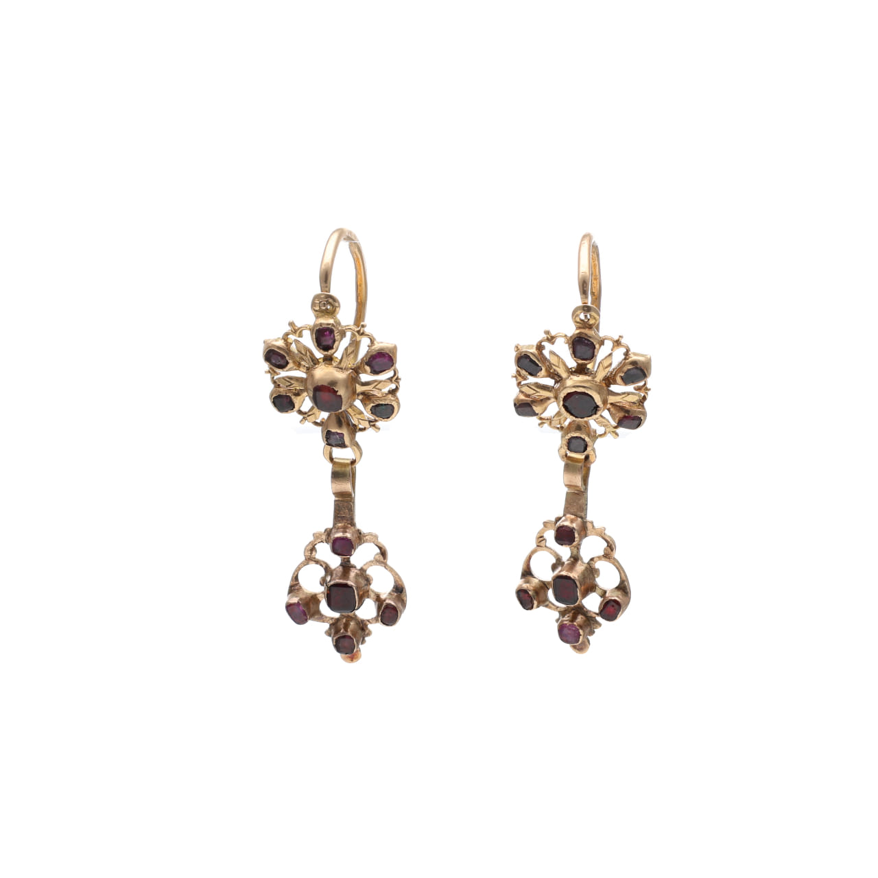 19th-Century Sicilian Earrings with Garnets and Rubies