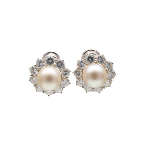 White Gold 1980s Earrings with Japanese Pearls and Diamonds