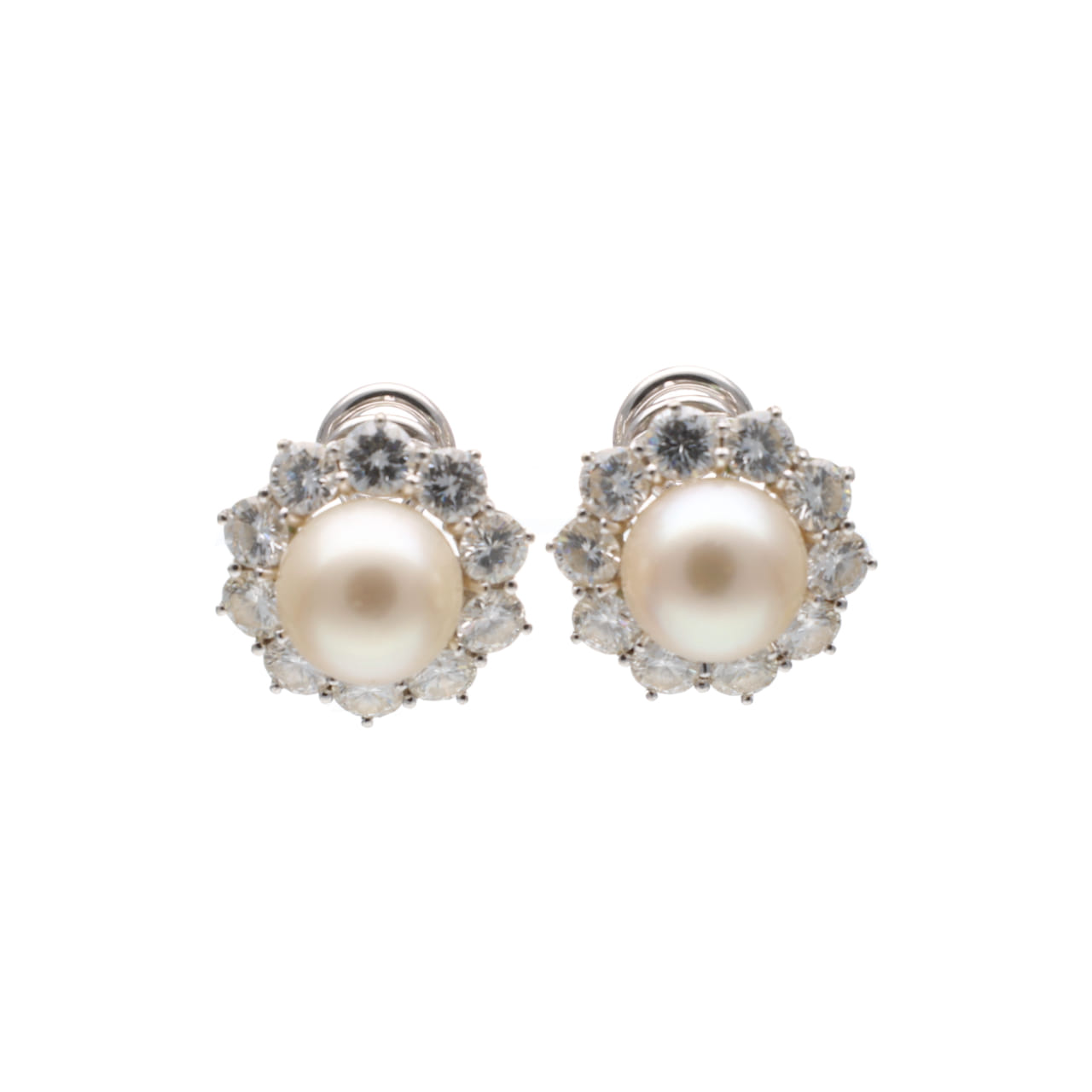 White Gold 1980s Earrings with Japanese Pearls and Diamonds
