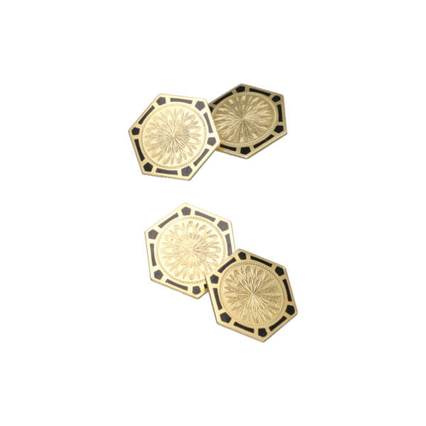 Art Déco Cufflinks with Black Enamel and Engravings